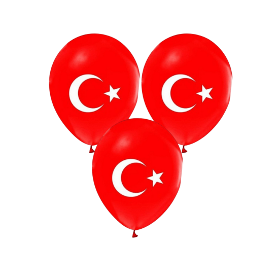 Toptan ay yıldız baskılı lateks balon: 12 inç kırmızı balonlarda beyaz ay yıldız baskısı, üçlü demet