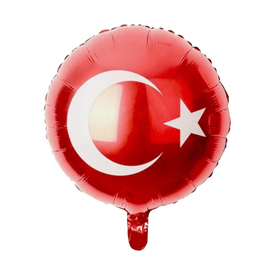 Toptan Türk bayrak folyo balon: 18 inç 45 cm yuvarlak kırmızı folyo balon, beyaz ay yıldız baskılı