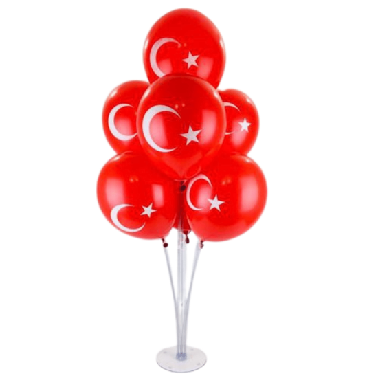 Toptan ay yıldızlı balon standı: ayaklı stand üzerinde 7 adet ay yıldız baskılı kırmızı balon