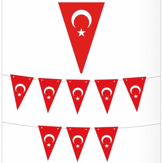 Toptan ay yıldız üçgen flama: 250 cm ipe dizili 14,7x21 cm kırmızı beyaz üçgen bayraklar