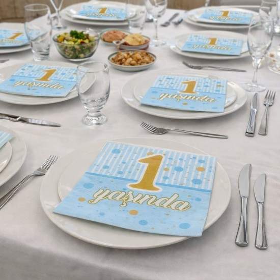 Toptan 1 Yaşında Mavi Peçete (16 Adet)