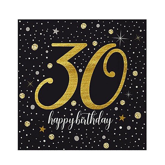 Toptan Kağıt Peçete Işıltılı Işıltılı Doğum Günü 30 Yaş (16 Adet)