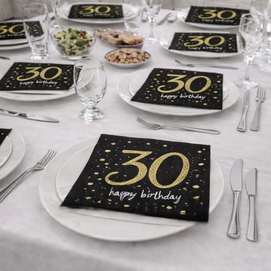 Toptan Kağıt Peçete Işıltılı Işıltılı Doğum Günü 30 Yaş (16 Adet)