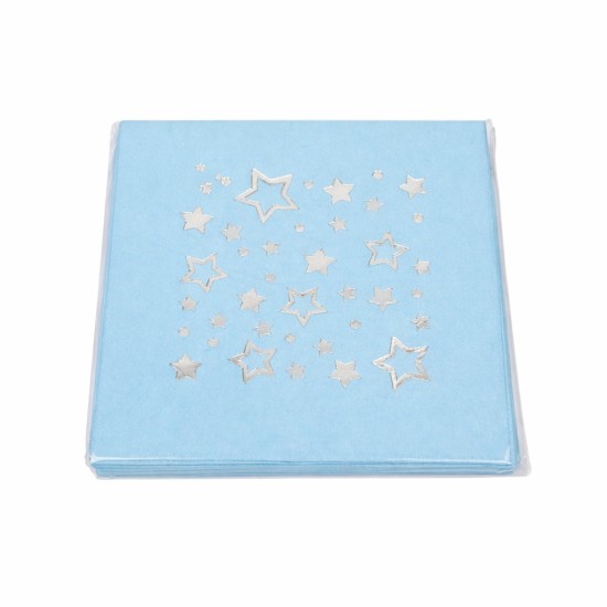 Toptan Mavi Gümüş Yaldızlı Yıldızlar Peçete (16 Adet)
