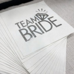 Toptan Team Bride Yüzüklü Beyaz Gümüş Varaklı Peçete (16 Adet)