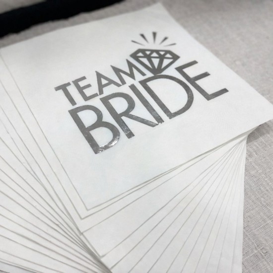 Toptan Team Bride Yüzüklü Beyaz Gümüş Varaklı Peçete (16 Adet)