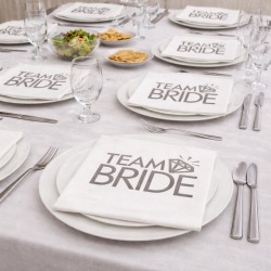 Toptan Team Bride Yüzüklü Beyaz Gümüş Varaklı Peçete (16 Adet)