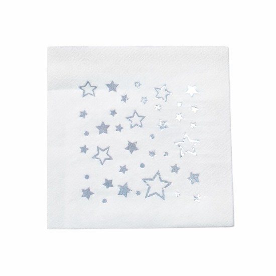 Toptan Beyaz Gümüş Yıldızlı Varaklı Peçete (16 Adet)