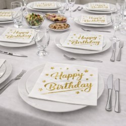 Toptan Happy Birthday Beyaz Gold Varaklı Peçete(16Adet) Toptan Happy Birthday Beyaz Gold Varaklı Peçete(16Adet)