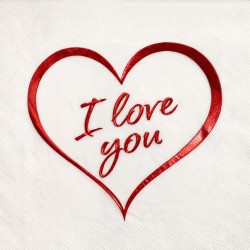 Toptan I Love You Baskılı Varaklı Kırmızı Peçete (16Adet)