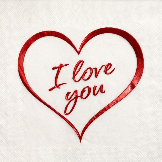 Toptan I Love You Baskılı Varaklı Kırmızı Peçete (16Adet)