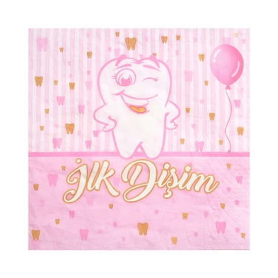 Toptan İlk Dişim Pembe Peçete (16 Adet)