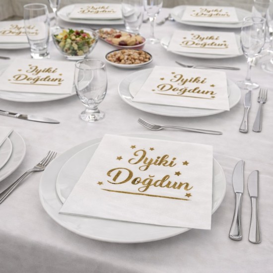 Toptan İyiki Doğdun Beyaz Gold Varaklı Peçete (16 Adet) Toptan İyiki Doğdun Beyaz Gold Varaklı Peçete (16 Adet)