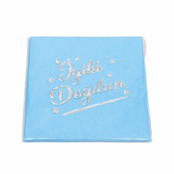 Toptan Mavi Gümüş Yaldızlı İyi Ki Doğdun Peçete (16 Adet)