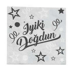 Toptan Gümüş Siyah İyi Ki Doğdun Peçete(16 Adet)