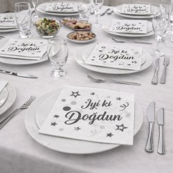 Toptan Gümüş Siyah İyi Ki Doğdun Peçete(16 Adet) Toptan Gümüş Siyah İyi Ki Doğdun Peçete(16 Adet)