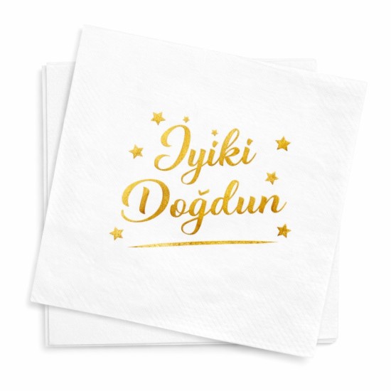 Toptan İyiki Doğdun Beyaz Gold Varaklı Peçete (16 Adet) Toptan İyiki Doğdun Beyaz Gold Varaklı Peçete (16 Adet)