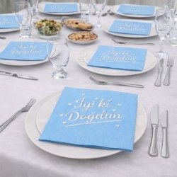 Toptan Mavi Gümüş Yaldızlı İyi Ki Doğdun Peçete (16 Adet)