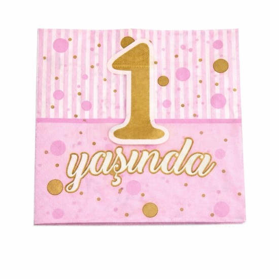 Toptan 1 Yaşında Pembe Peçete (16 Adet)