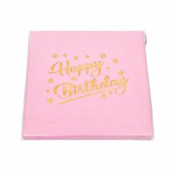 Toptan Pembe Altın Yaldızlı Happy Bırthday Peçete (16 Adet)
