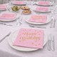 Toptan Pembe Altın Yaldızlı Happy Bırthday Peçete (16 Adet)
