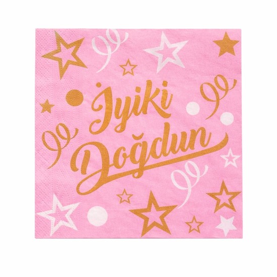 Toptan Pembe Altın İyi Ki Doğdun Peçete (16 Adet)