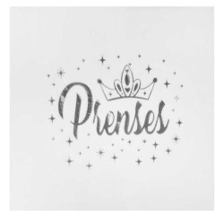 Toptan Prenses Baskılı Varak Yaldızlı Peçete Gümüş (16 Adet)