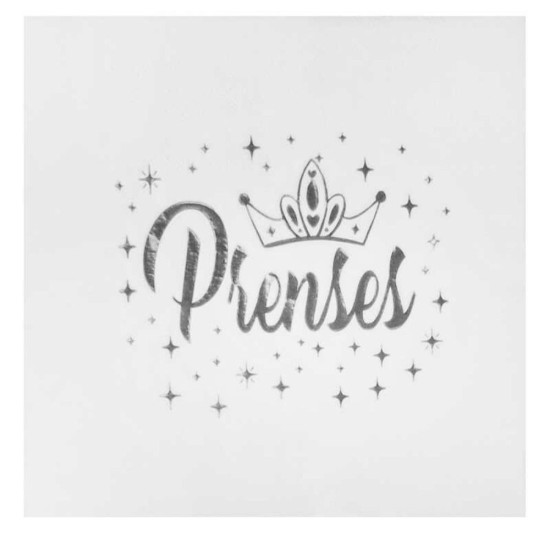 Toptan Prenses Baskılı Varak Yaldızlı Peçete Gümüş (16 Adet)