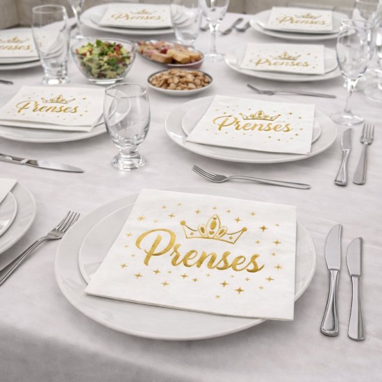 Toptan Gold Prenses Baskılı Peçete (16 Adet)