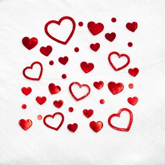 Toptan Kalp Baskılı Varaklı Kırmızı Peçete (16 Adet)