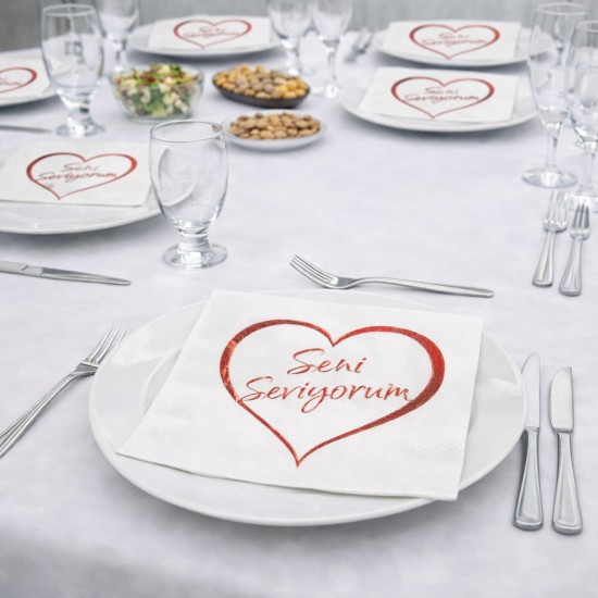 Toptan Seni Seviyorum Yazılı Varaklı Peçete (16 Adet)