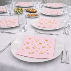 Toptan Pembe Altın Yaldızlı Yıldızlar Peçete (16 Adet)