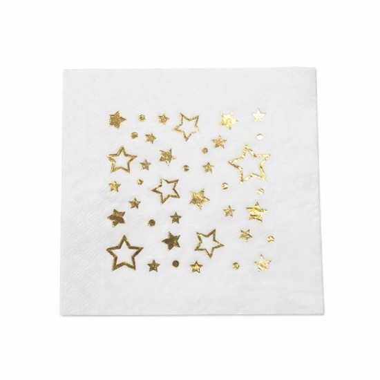 Toptan Beyaz Gold Yıldızlı Varaklı Peçete (16 Adet)