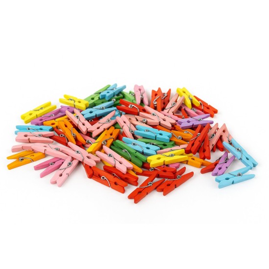 Toptan Mini Ahşap Mandal 2,5 cm – Renkli 100 Adet