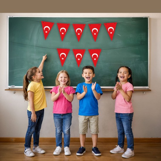 Toptan Ay Yıldız Üçgen Flama 250 cm Toptan Ay Yıldız Üçgen Flama 250 cm