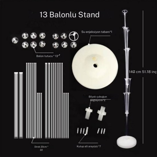 Toptan 140 cm 13 Balonluk Balon Standı