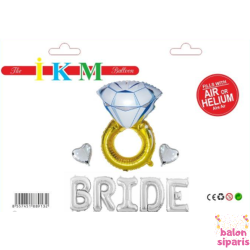 Toptan Bride Yüzüklü Gümüş Folyo Balon Set