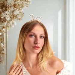 Toptan Bride Yüzüklü Metal Taç Rose Gold