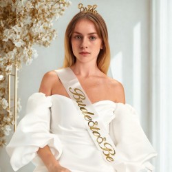 Toptan Bride To Be Kuşak ve Taç Set Beyaz Altın