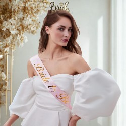 Toptan Bride To Be Kuşak ve Taç Set Pembe Altın