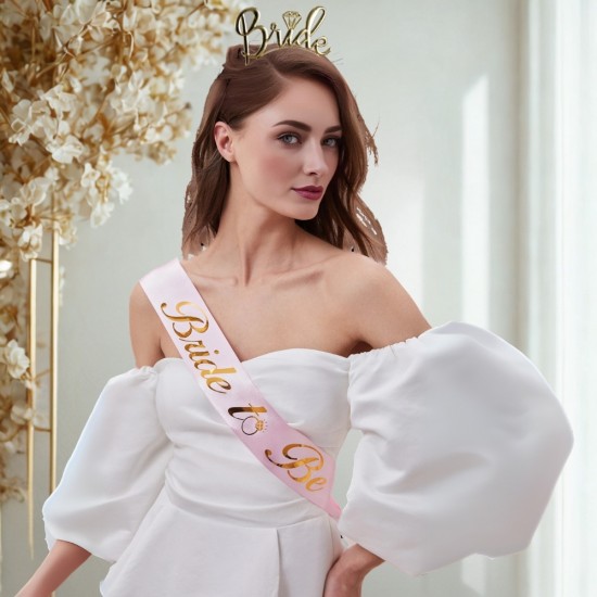 Toptan Bride To Be Kuşak ve Taç Set Pembe Altın