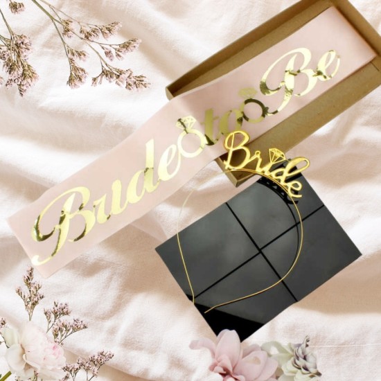 Toptan Bride To Be Kuşak ve Taç Set Pembe Altın