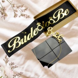 Toptan Bride To Be Kuşak ve Taç Set Siyah Altın
