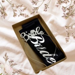 Toptan Bride To Be Kuşak ve Taç Set Siyah Gümüş
