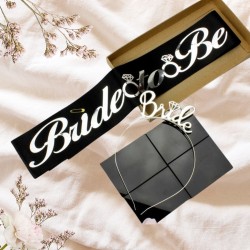 Toptan Bride To Be Kuşak ve Taç Set Siyah Gümüş