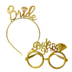 Toptan Bride To Be Plastik Gözlük Taç Set Gold