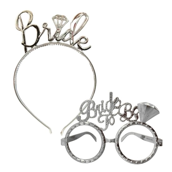 Toptan Bride To Be Plastik Gözlük Taç Set Gümüş