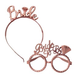 Toptan Bride To Be Plastik Gözlük Taç Set Rose Gold