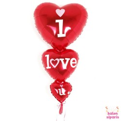 Toptan I Love You 3’Lü Kalp Folyo Balon