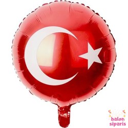 Toptan Türk Bayrağı Yuvarlak Folyo Balon